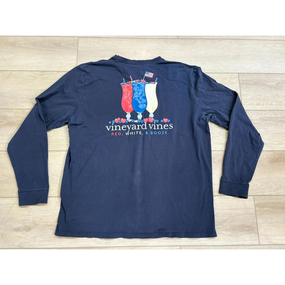 Vineyard Vines Long Sleeve Shirt Men’s XL Navy Red, White & Booze Patriotic Tee